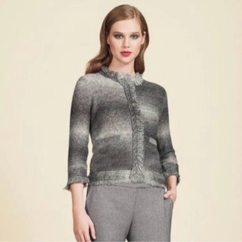 The Limited Scandal Collection Medium Gray Ombre Striped Fringe Cardigan Sweater